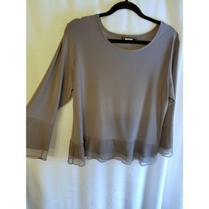 Grey blouse plus size. Long sleeve with chiffon